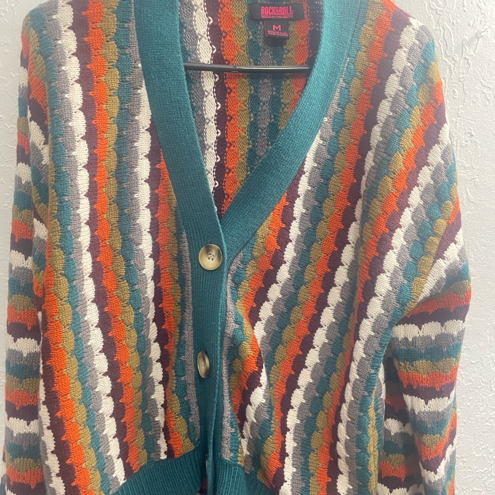 Colorful Striped Cardigan Sweater. Boho/western style